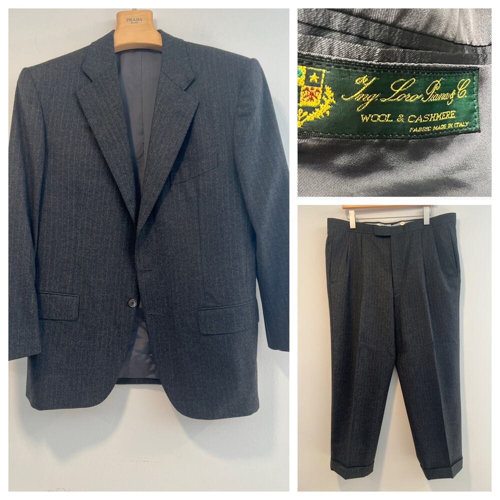Loro Piana Wool Cashmere 2 Piece Suit Charcoal Bronze Pinstripes Size 44 JL